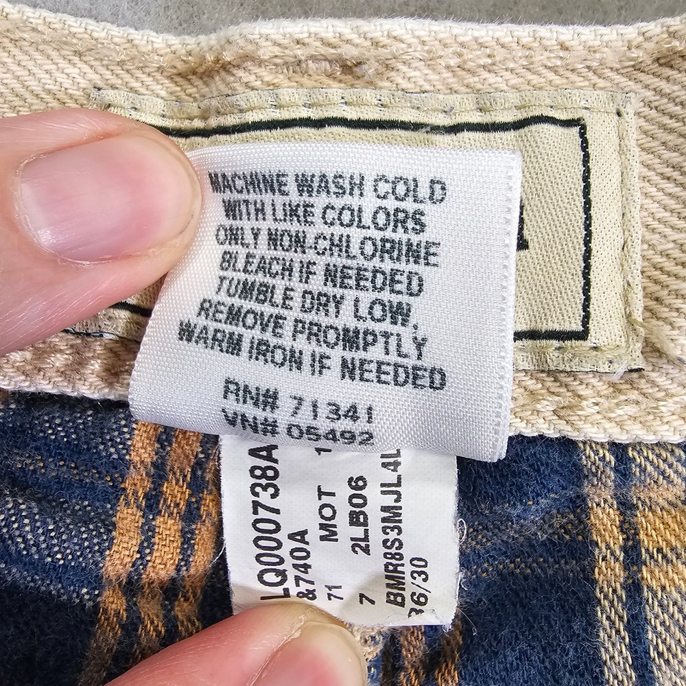 LL Bean Mens Classic Fit Flannel Lined Jeans 36x30 Beige Plaid Rugged Denim Pant - Picture 10 of 11